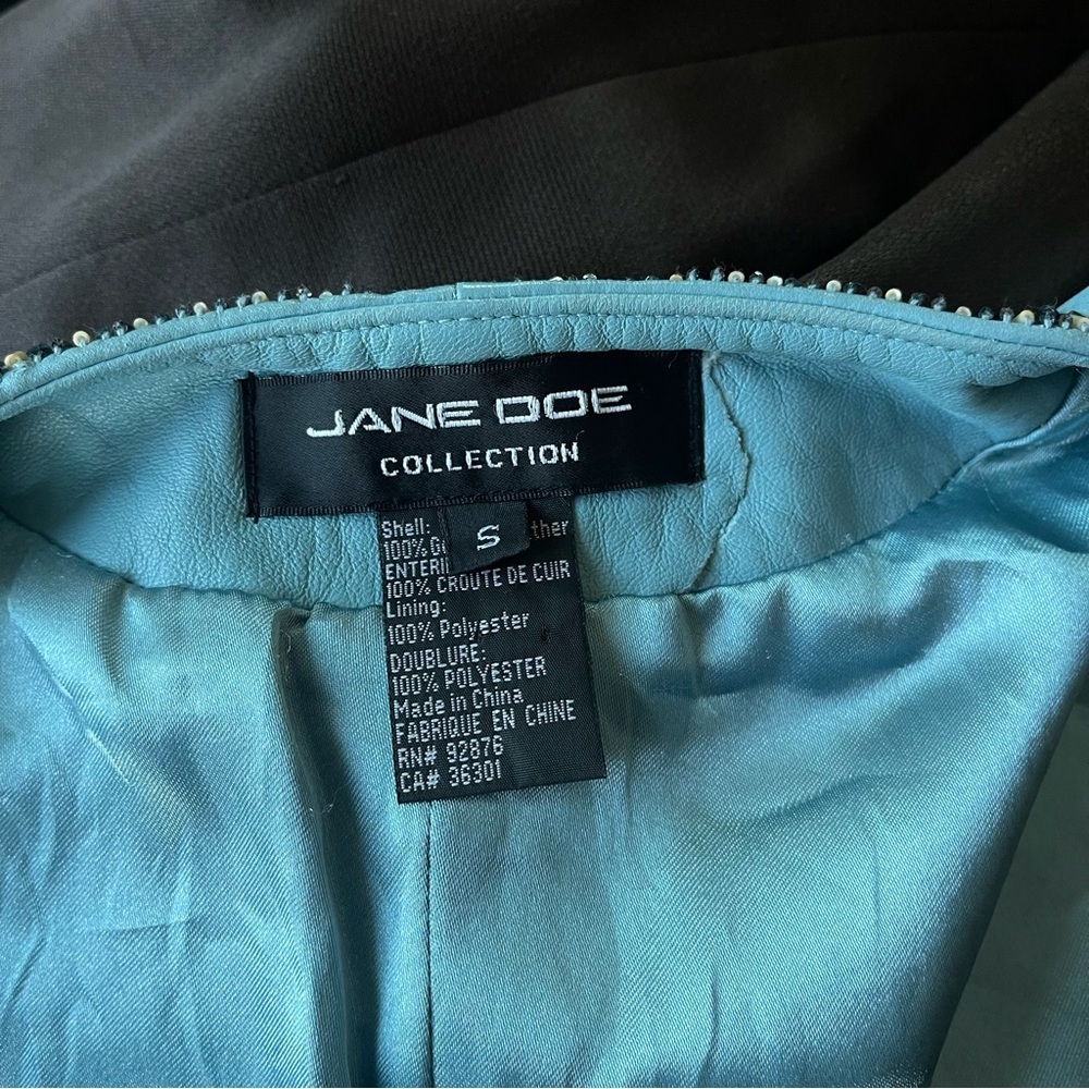 Jane Doe Collection Sky Blue Beaded Trim Cropped Leather Jacket Coastal Cowgirl - Picture 6 of 8